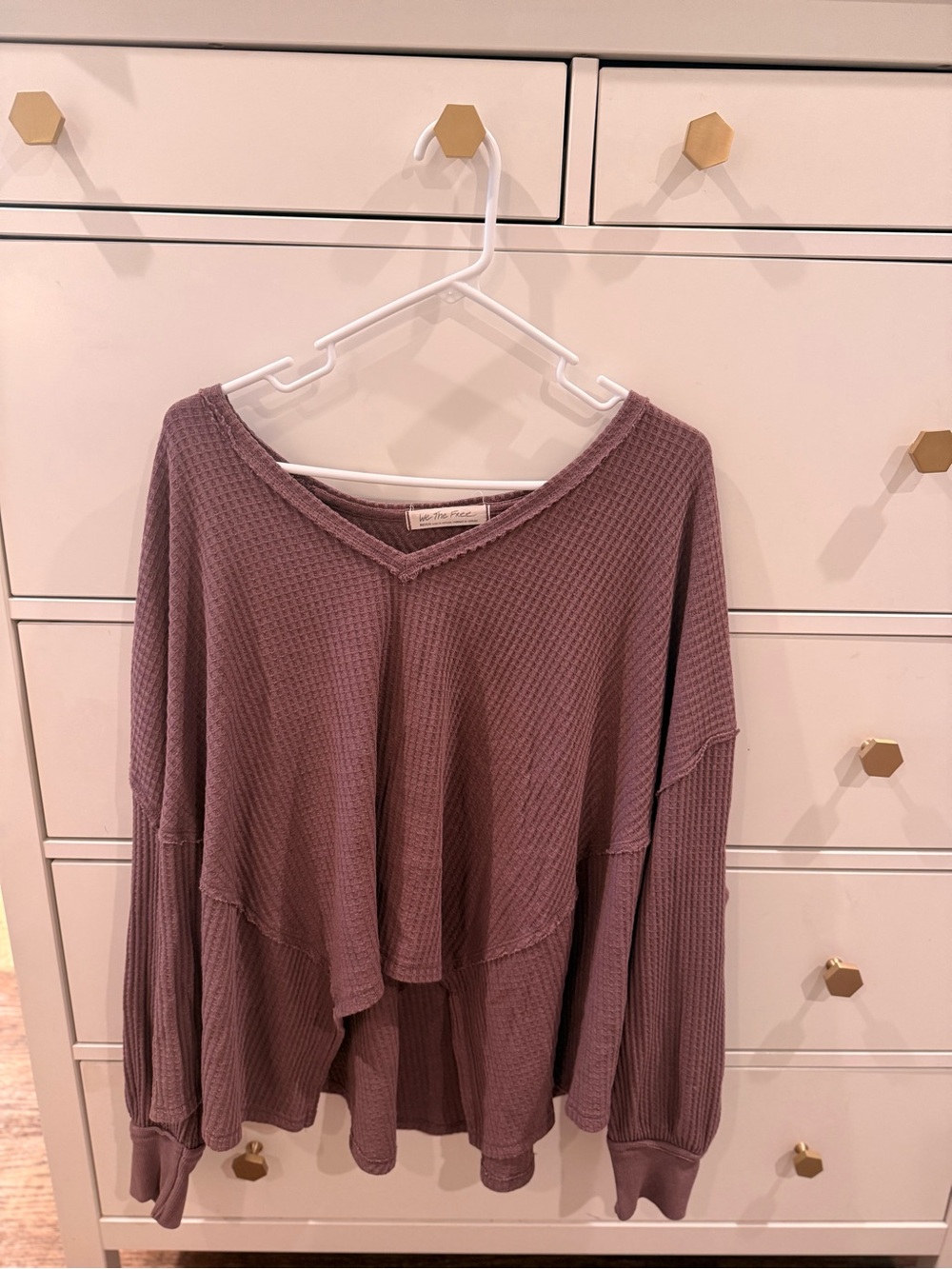 Free People Mauve Waffle Knit V-Neck Top